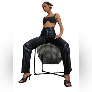 PRETTY LITTLE THING BLACK PU SQUARE TOE FISH NET LOW HEELED MULES